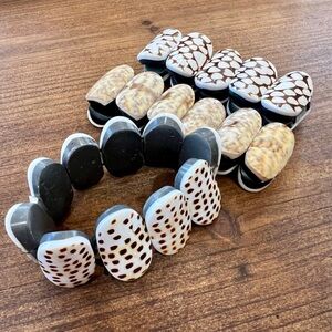 Set of 3 Vintage Natural Conus Shell Stretch Bracelets.